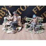 2 CAPO DI MONTE TRAMP ON BENCH FIGURES