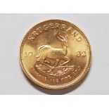 SOUTH AFRICAN 22CT GOLD 1982 1OZ KRUGERRAND COIN