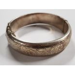 SILVER PATTERNED BANGLE WITH SAFETY CHAIN, 35.4G