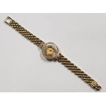 18CT YELLOW GOLD CHOPARD HAPPY DIAMOND WATCH WITH DIAMOND BEZEL AND FIVE FLOATING DIAMONDS ON