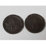 TWO GEORGE III COPPER 2 PENNY PIECES