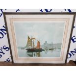 COLOUR PRINT AFTER RENE COULON FRENCH HARBOUR SCENE 46.5 X 54.5CM