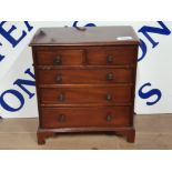 ANTIQUE GEORGIAN MAHOGANY APPRENTICE CHEST OF 2 SHORT OVER 3 LONG DRAWERS WITH ORIGINAL PATINATED