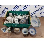 19TH CENTURY AND LATER CERAMICS TO INCLUDE BLUE AND WHITE JUGS TEAPOT ETC