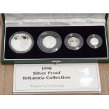 UK ROYAL MINT 1998 BRITANNIA SILVER PROOF SET OF 4 COINS IN CASE OF ISSUE WITH CERTIFICATE