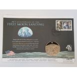 MOON LANDING COIN FIRST DAY COVER COMMEMORATING 40TH ANNIVERSARY, INCLUDING 5 POUND COIN