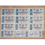 12 BRITISH LINEN BANK 1 POUND BANKNOTES, A GOOD RANGE OF DATES AND TYPES FROM 1941 TO 1970, GOOD,