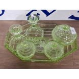COMPLETE URANIUM GLASS DRESSING TABLE SET IN ART DECO DESIGN