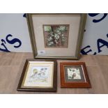 THREE WATERCOLOURS OF FLOWERS AND BLACKBERRIES BY BERYL MCCARTNEY HELENA M WRIGHT AND AUDREY CLEASBY