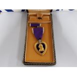 A USA PURPLE HEART MEDAL FOR MILITARY MERIT IN ORIGINAL BOX