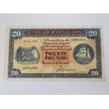 UNION BANK OF SCOTLAND 20 POUNDS BANKNOTE DATED 1-5-1953, SERIES A155/003, PICK S818, TOP LEFT