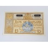 BANK OF SCOTLAND 5 POUNDS BANKNOTE DATED 2-2-1967, SERIES H576825, PICK 106C, PRESSED EF