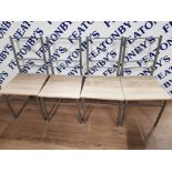 A SET OF FOUR METAL AND LAMINATE CHAIRS