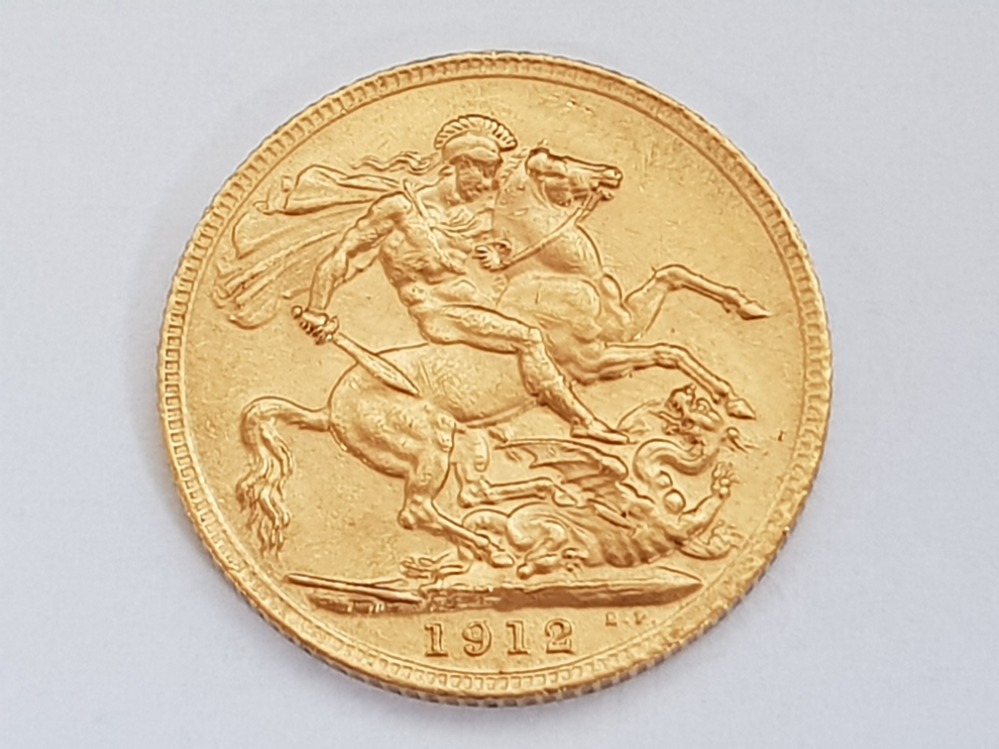 22CT YELLOW GOLD 1912 FULL SOVEREIGN, HALF