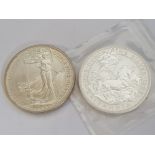 TWO UK ROYAL MINT SILVER ONE OUNCE BRITANNIA COIN DATED 1998 AND 1999