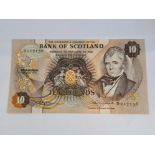 BANK OF SCOTLAND 10 POUNDS BANKNOTE DATED 3-7-1975, SERIES D217156, PICK 113A, ABOUT EF