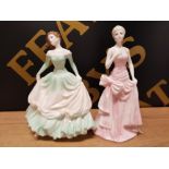 2 COALPORT LADY FIGURES 1 LADY OF FASHION LAVINIA AND GIRL WITH GREEN DRESS