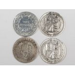 4 VICTORIA SILVER SHILLING COINS DATED 1871, 1891, 1892, 1897