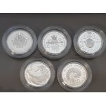 5 UK ROYAL MINT SILVER PROOF 2 POUND COINS 1989 BILL RIGHTS ,1994 BANK OF ENGLAND, 1995 PEACE,