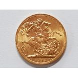 22CT GOLD 1915 FULL SOVEREIGN COIN