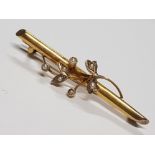 9CT YELLOW GOLD PEARL BROOCH, 1.7G GROSS