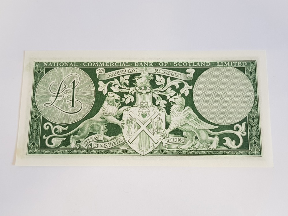 NATIONAL COMMERCIAL BANK OF SCOTLAND 1 POUND BANKNOTE DATED 1-8-1963 SERIES 1D, PICK 269A, UNC - Image 2 of 2