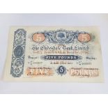 SCOTLAND CLYDESDALE BANK 5 POUNDS BANKNOTE, DATED 5-12-1934, SERIES V2/H 0003077, PICK 186, DIRT