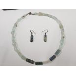AQUAMARINE AND KYANITE SILVER NECKLET AND EARRINGS SET