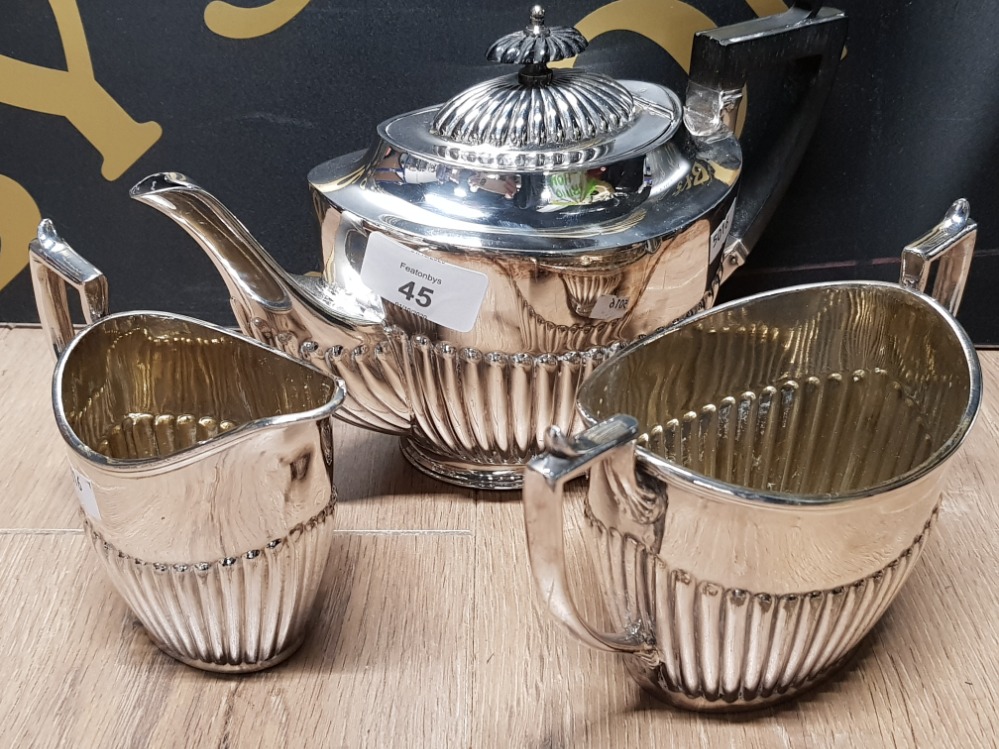 SILVER PLATED 3 PIECE REEDED DESIGN TEA SET