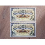 2 ROYAL BANK OF SCOTLAND 1 POUND BANKNOTES BOTH DATED 1959, SERIES AW AND SERIES AX, PICK 324B, EDGE