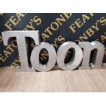 FOUR INDIVIDUAL HAND CRAFTED METAL LETTERS SPELLING THE WORD TOON