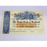 ROYAL BANK OF SCOTLAND 5 POUNDS BANKNOTE DATED 1-5-1953 SERIES G3313-2455, PICK 323B, GVF