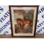 A CHROMOLITHOGRAPH AFTER SIR EDWIN LANDSEER SHOEING THE BAY MARE 66 X 50CM