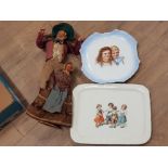 FRENCH JOUGLAS 1930S DOLL PLUS ONE OTHER AND 2 PLATES DEPICTING CHILDREN, RING AROUND THE ROSIE