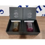 VERSACE FOR ROSENTHAL AMBER AND ROSE GLASS CANDLE HOLDERS WITH COAS IN ORIGINAL BOXES