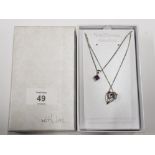 2 SILVER AND SEMI PRECIOUS AMETHYST PENDANTS ON CHAINS IN ORIGINAL GIFT BOX