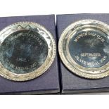 2 SILVER PLATED MORPETH GOLF TROPHY TRAYS, BOTH IN ORIGINAL PRESENTATION BOXES