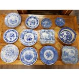 COLLECTION OF BLUE AND WHITE PLATES AND SERVING DISHES INC MINTON AND SPODE