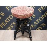 VICTORIAN ADJUSTABLE EBONISED WOOD PIANO STOOL