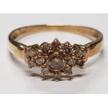 9CT YELLOW GOLD DIAMOND CLUSTER RING, 1.7G GROSS SIZE N