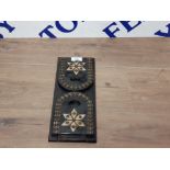 LATE VICTORIAN ROSEWOOD SLIDING BOOK STAND INLAID WITH MOTHER OF PEARL AND BRASS STUDS EXTENDED