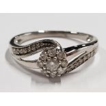 9CT WHITE GOLD DIAMOND CLUSTER RING, 2.4G GROSS SIZE O1/2