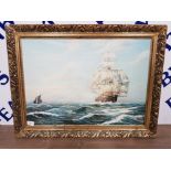 AN OIL ON BOARD BY H HIRST CLIPPER SHIP AT SEA SIGNED AND DATED 1973 44 X 62CM