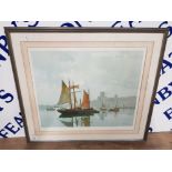 COLOUR PRINT AFTER RENE COULON FRENCH HARBOUR SCENE 46.5 X 54.5CM