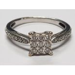 9CT WHITE GOLD DIAMOND CLUSTER RING, APPROXIMATELY .20CT 2.3G GROSS SIZE N