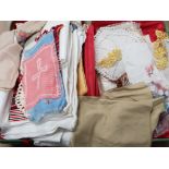 VINTAGE SUITCASE CONTAINING SOFT GOODS INCLUDING TABLE CLOTHS