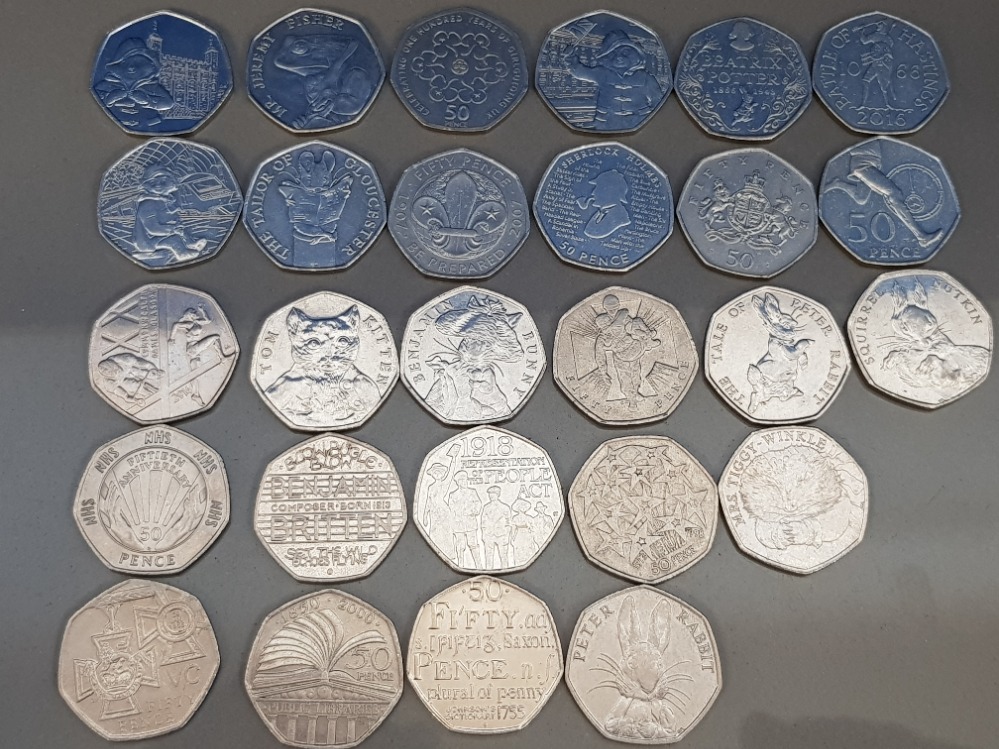 27 DIFFERENT UK 50P COINS COMMEMORATIVE ISSUES NICE CONDITION