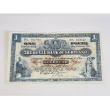 ROYAL BANK OF SCOTLAND 1 POUND BANKNOTE DATED 2-1-1927 SERIES A969746, PICK 321, GOOD FINE