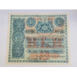SCOTLAND BANK LINEN 1 POUND BANKNOTE DATED 3-8-1916, SERIES D55-750, PICK 151A, CLEANED AND PRESSED,