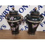 A PAIR OF VICTORIAN STYLE NANKIN TALL TWO HANDLED LIDDED VASES NO 2975 47CM HIGH SAS